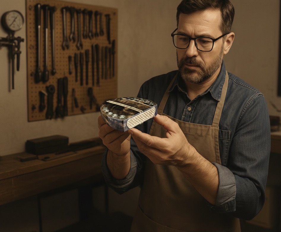 Craftsman inspecting putter